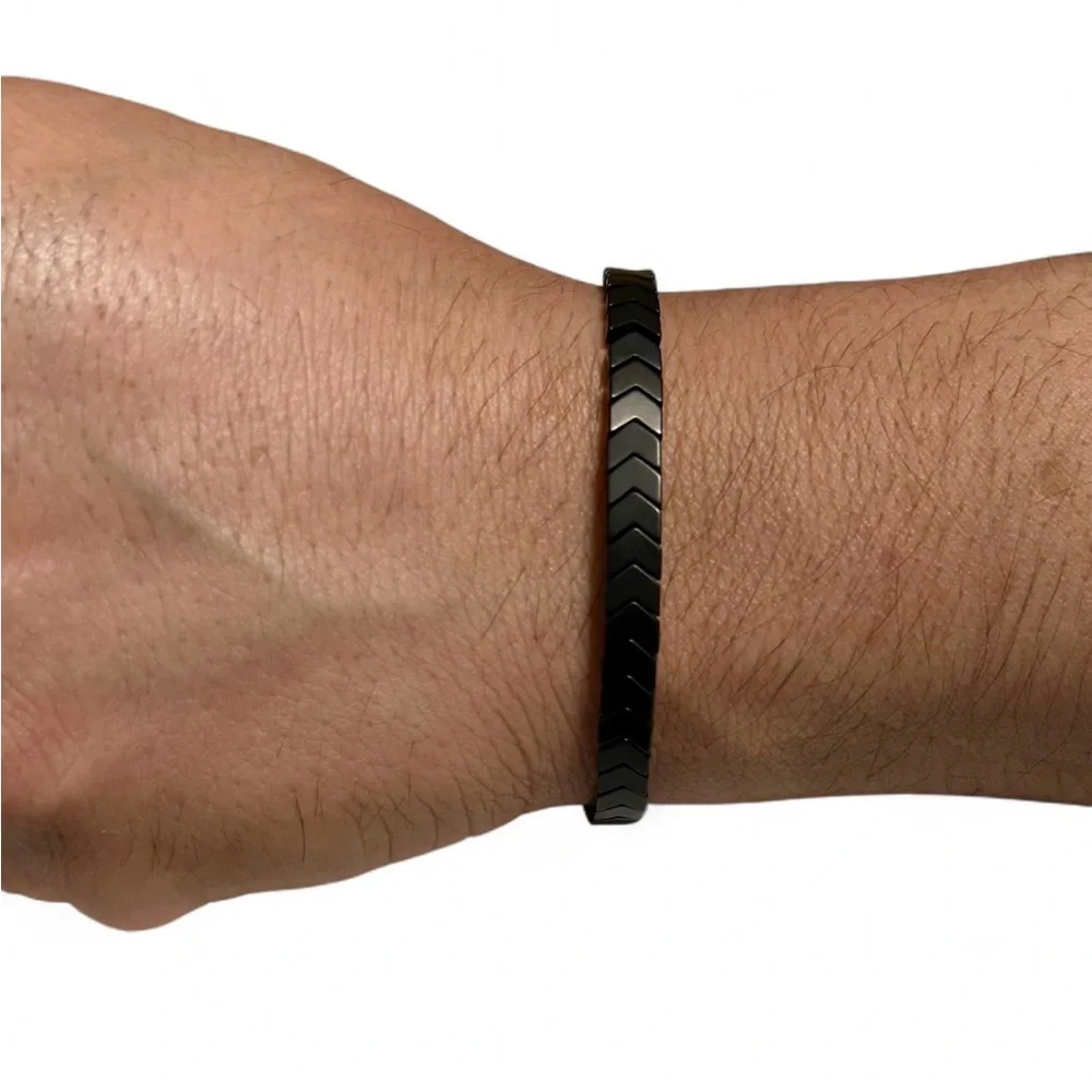 HANDMADE Dark Brown Plated Hematite Men's Bracelet Tread Barrel Clasp, New.